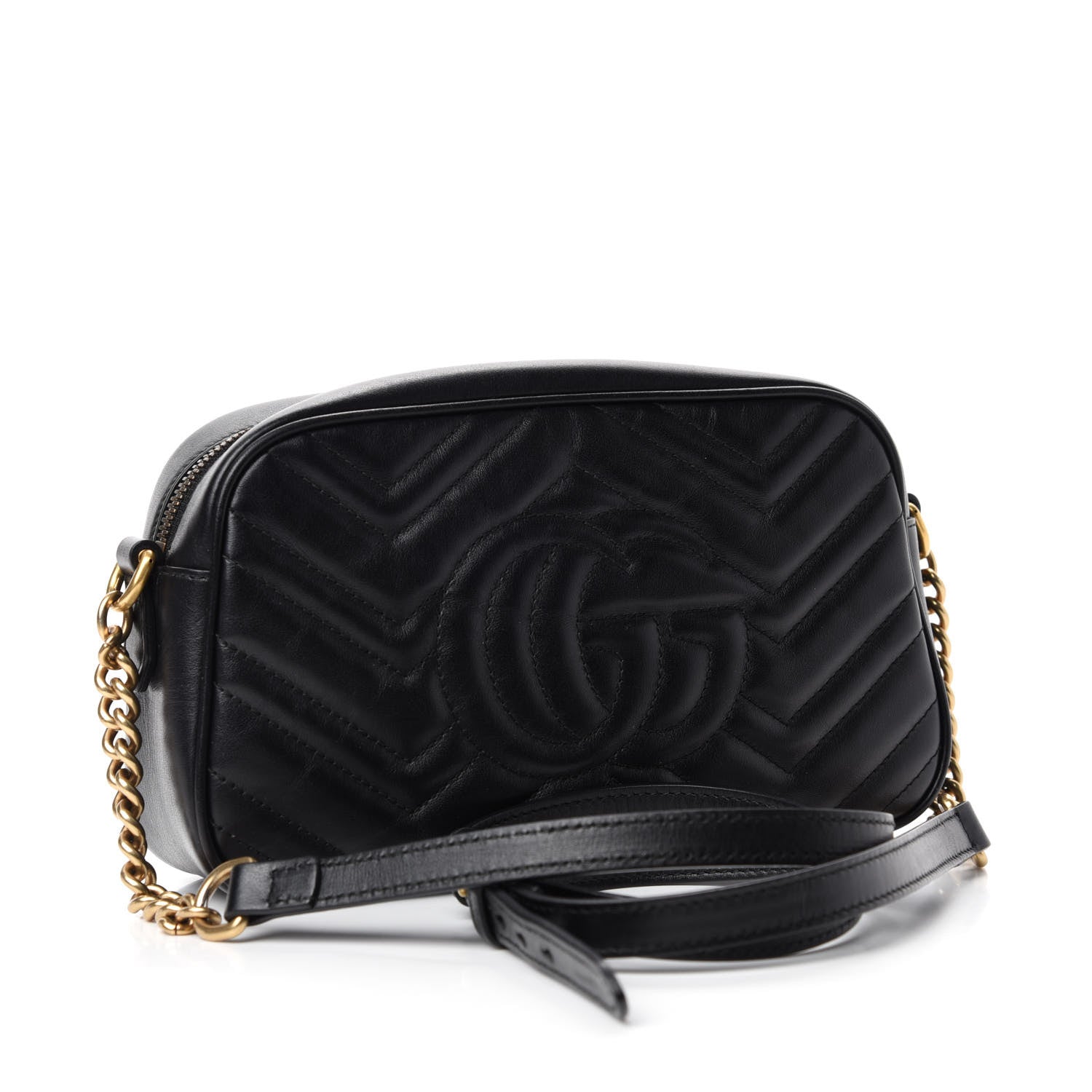 Gucci Calfskin Matelasse Small GG Marmont Chain Shoulder Bag Black 3 of 12
