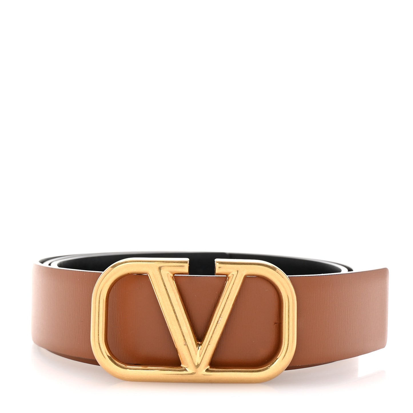 Glossy Calfskin VLogo Reversible 30mm Belt 85 34 Saddle Brown Black