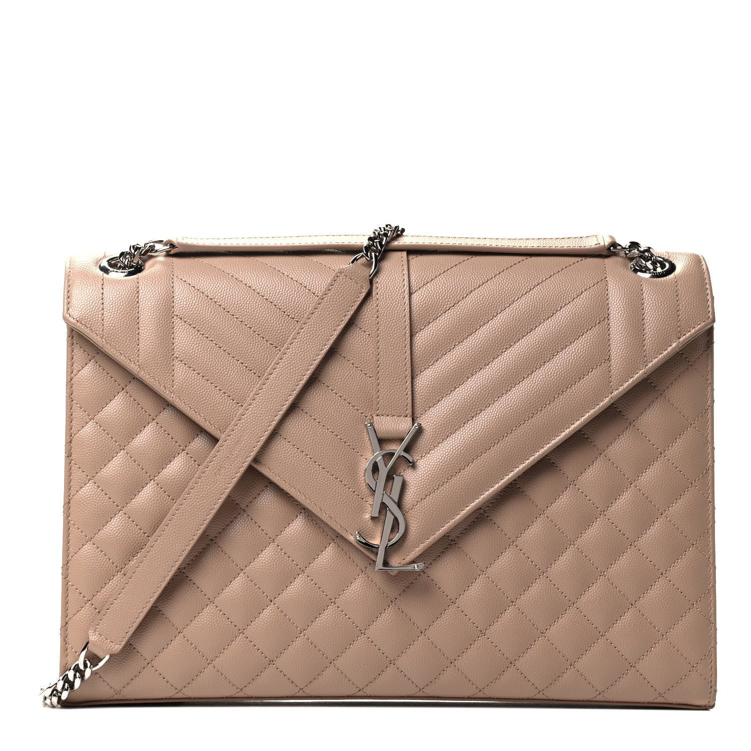 Saint Laurent Grain De Poudre Mixed Matelasse Large Triquilt Monogram Satchel Nude Powder 1 of 6