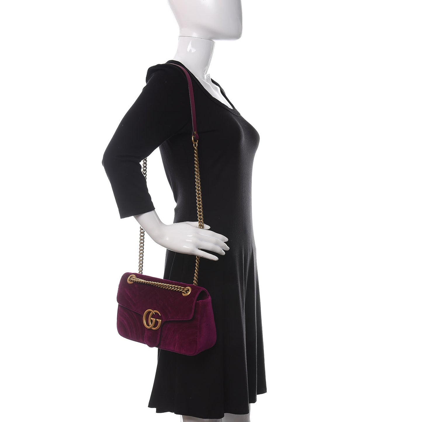 Velvet Matelasse Small GG Marmont Shoulder Bag Fuchsia Violet Cyclamen