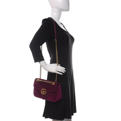 Gucci Velvet Matelasse Small GG Marmont Shoulder Bag Fuchsia Violet Cyclamen 2 of 13