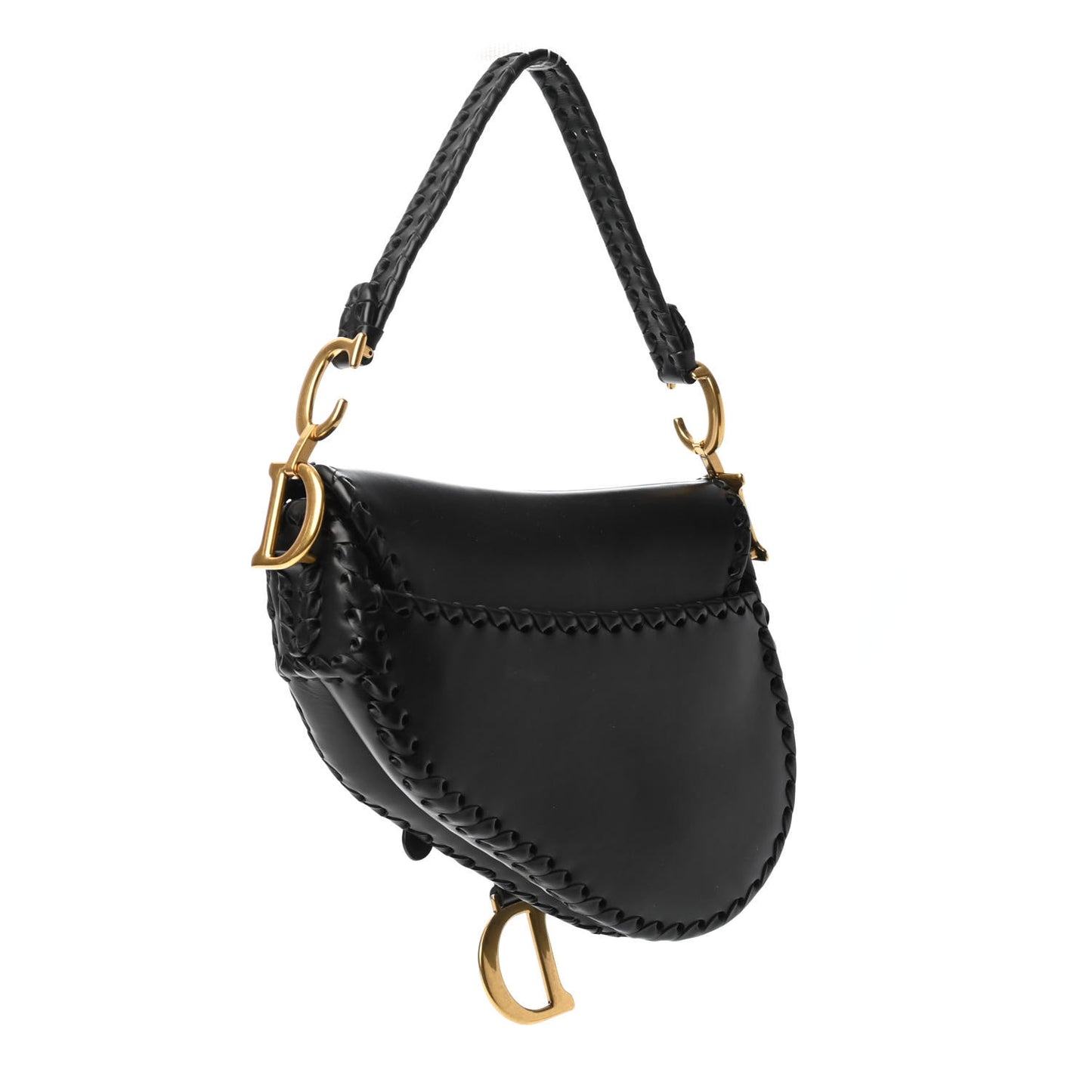 Calfskin Braided Saddle Bag Black