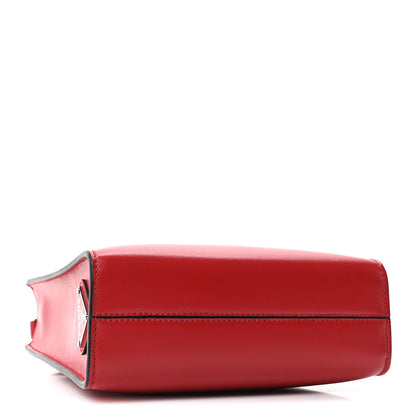 Prada Soft Calfskin Triangle Logo Embossed Small Double Handle Crossbody Tote Rosso 4 of 9