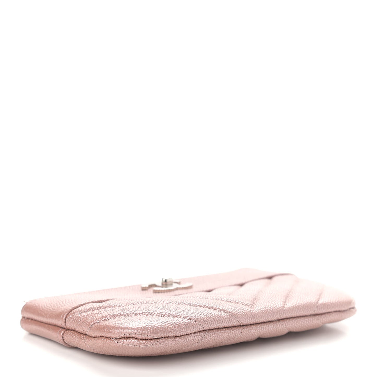 Metallic Caviar Chevron Quilted Small Vintage Mademoiselle Cosmetic Case Pink