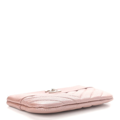 Chanel Metallic Caviar Chevron Quilted Small Vintage Mademoiselle Cosmetic Case Pink 4 of 8