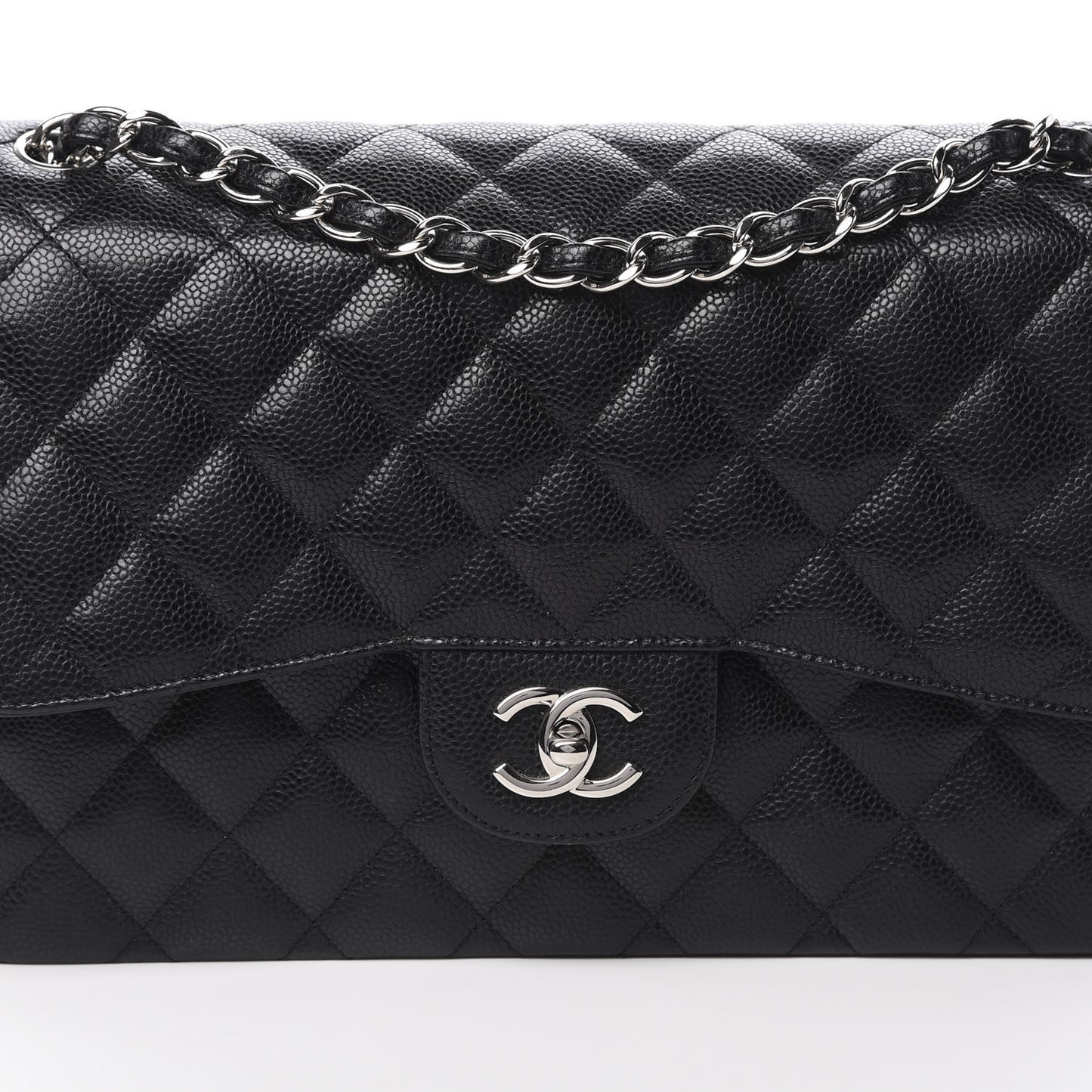 Caviar Quilted Jumbo Double Flap Black