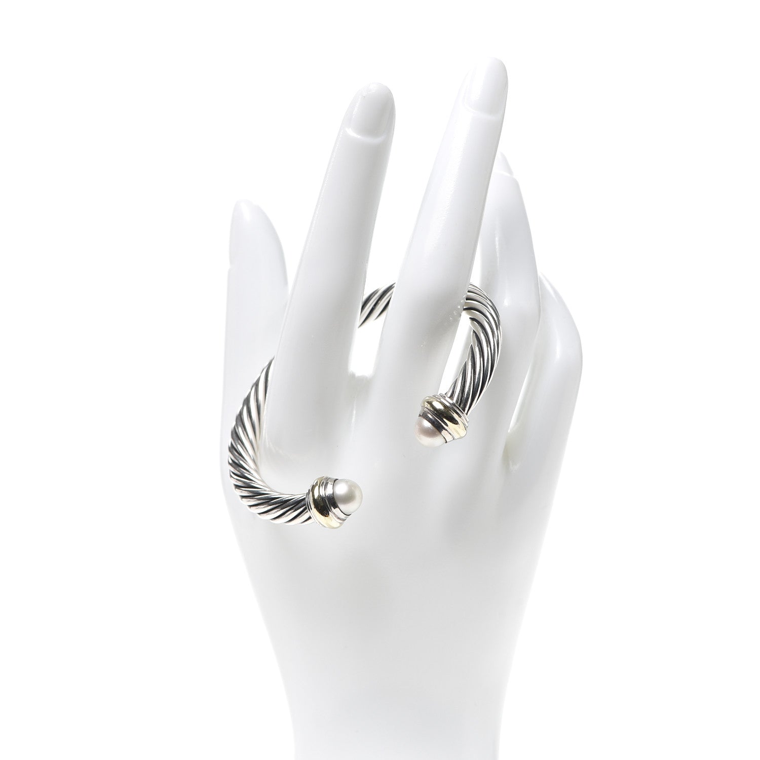 David Yurman Sterling Silver 14K Yellow Gold Pearl 7mm Cable Classics Bracelet 2 of 5