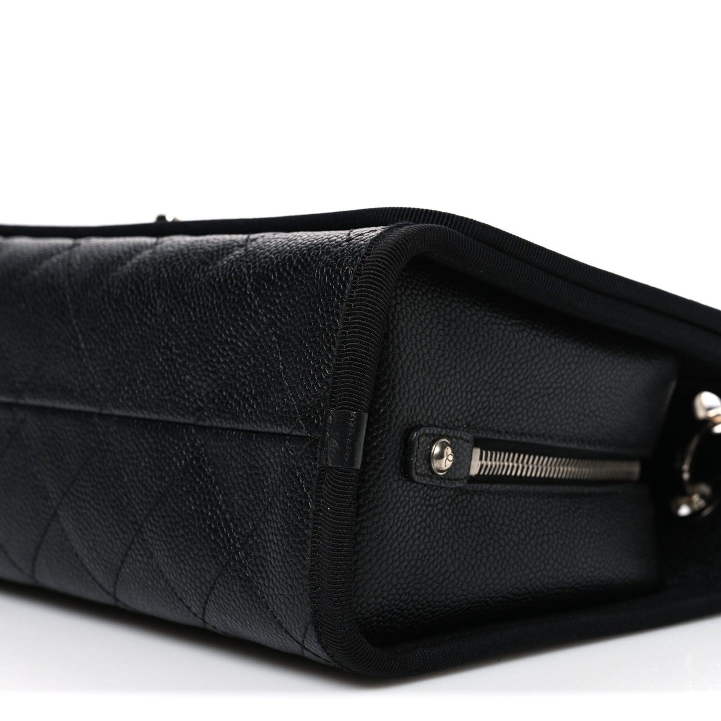 Caviar Grosgrain Quilted Top Handle CC Flap Black