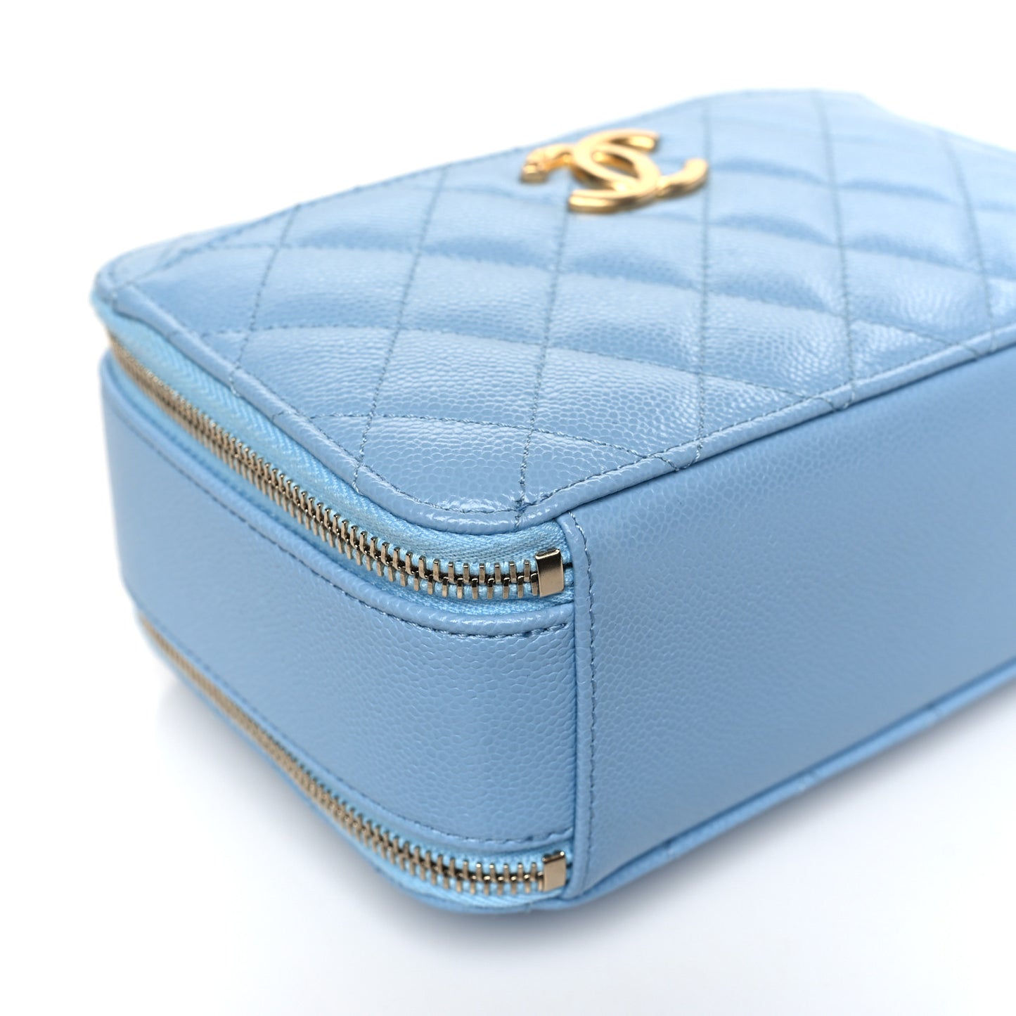 Caviar Quilted Small Pick Me Up Vanity Case Light Blue