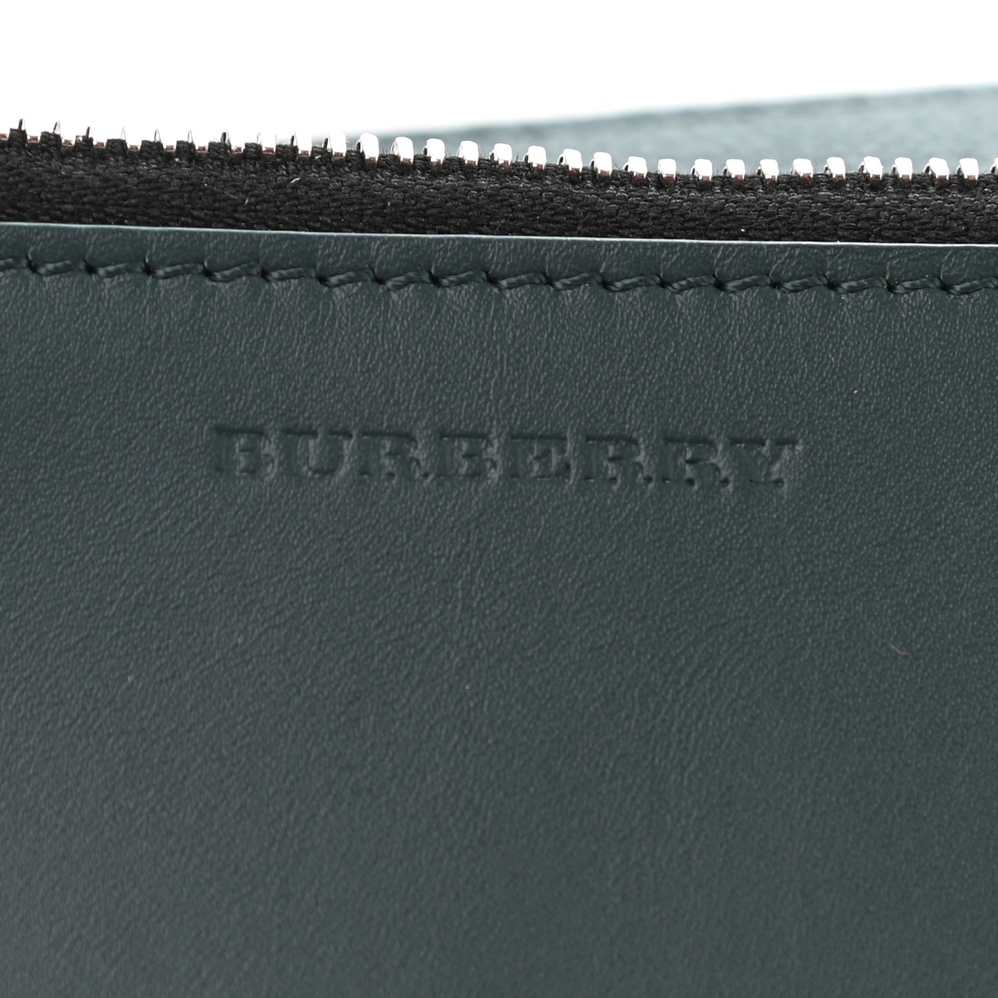 Grainy Calfskin Zip Pouch Clutch Dark Cyan
