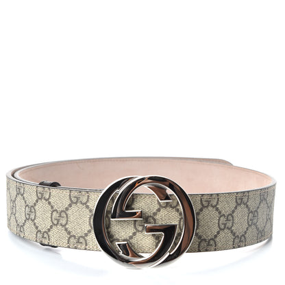 Gucci GG Supreme Monogram Selleria Calfskin Interlocking G 40mm Belt 95 38 Beige Ebony Cocoa 1 of 6