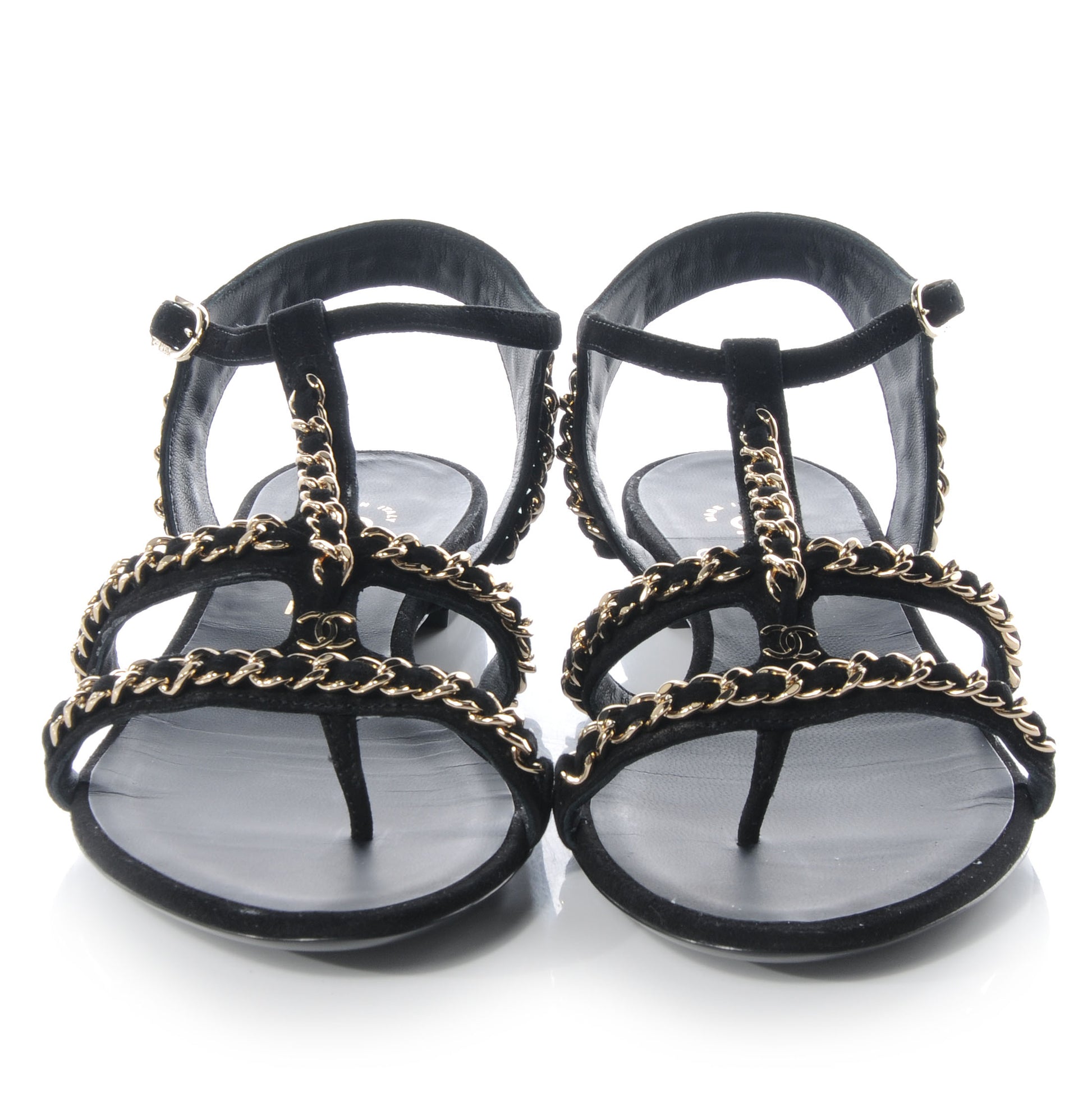 Chanel Suede Gladiator Chain Sandals 38.5 Black 2 of 6