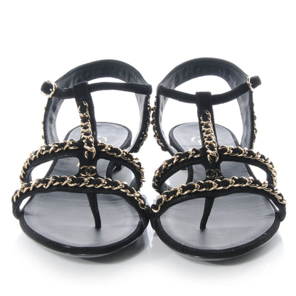 Chanel Suede Gladiator Chain Sandals 38.5 Black 2 of 6
