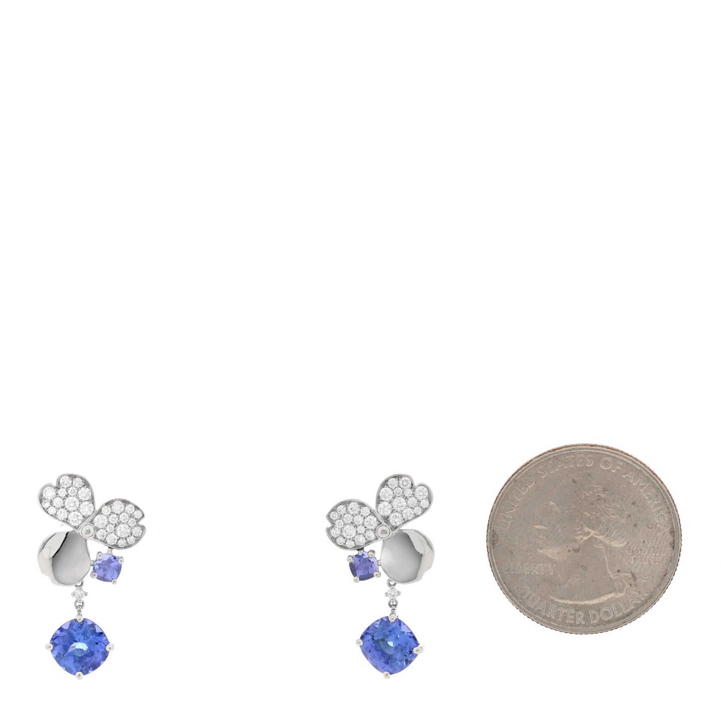 Platinum Diamond Tanzanite Paper Flowers Single Drop Earrings
