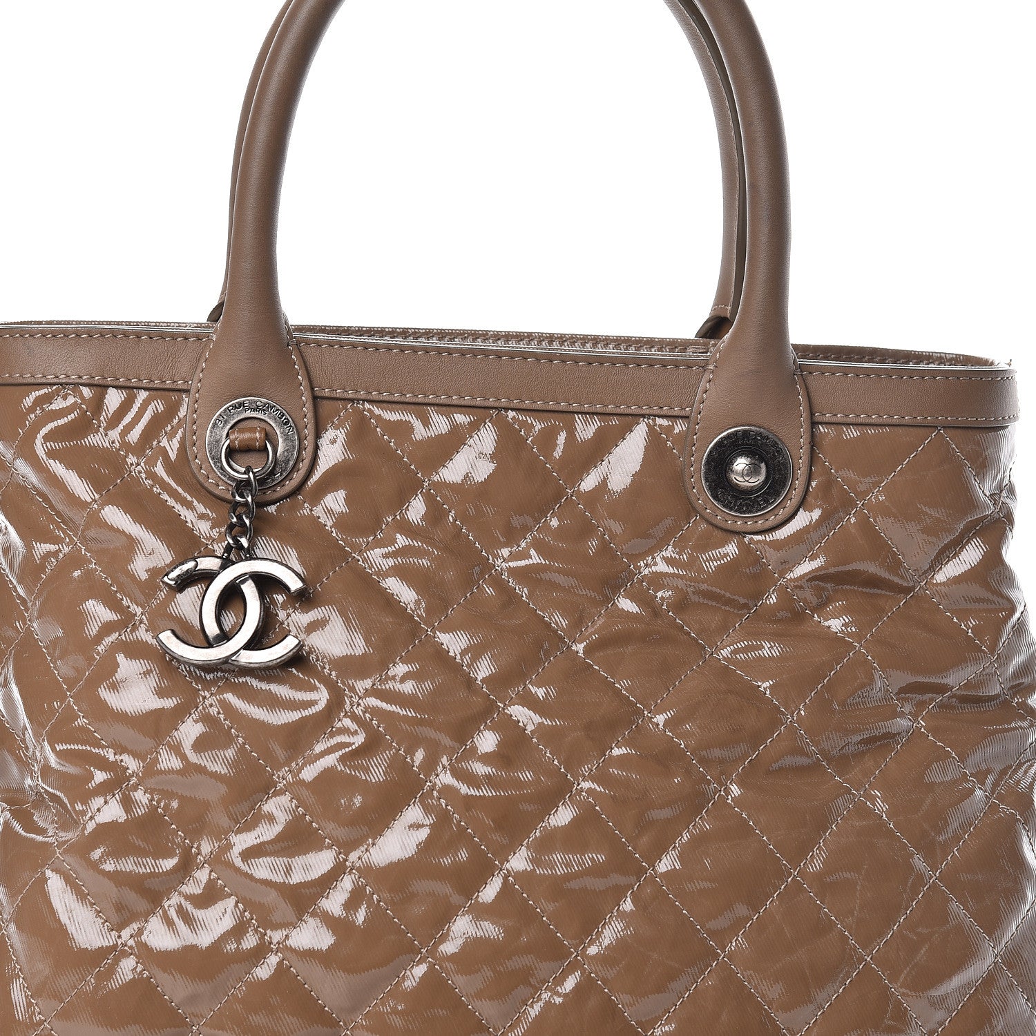 Chanel Coated Canvas Quilted Tote Taupe 9 of 16