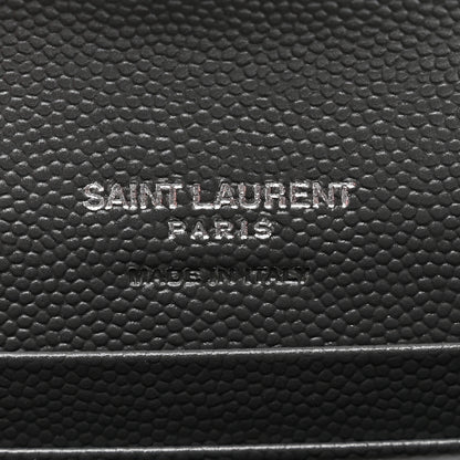 Saint Laurent Grain De Poudre Matelasse Chevron Small Monogram Envelope Wallet Storm 6 of 8