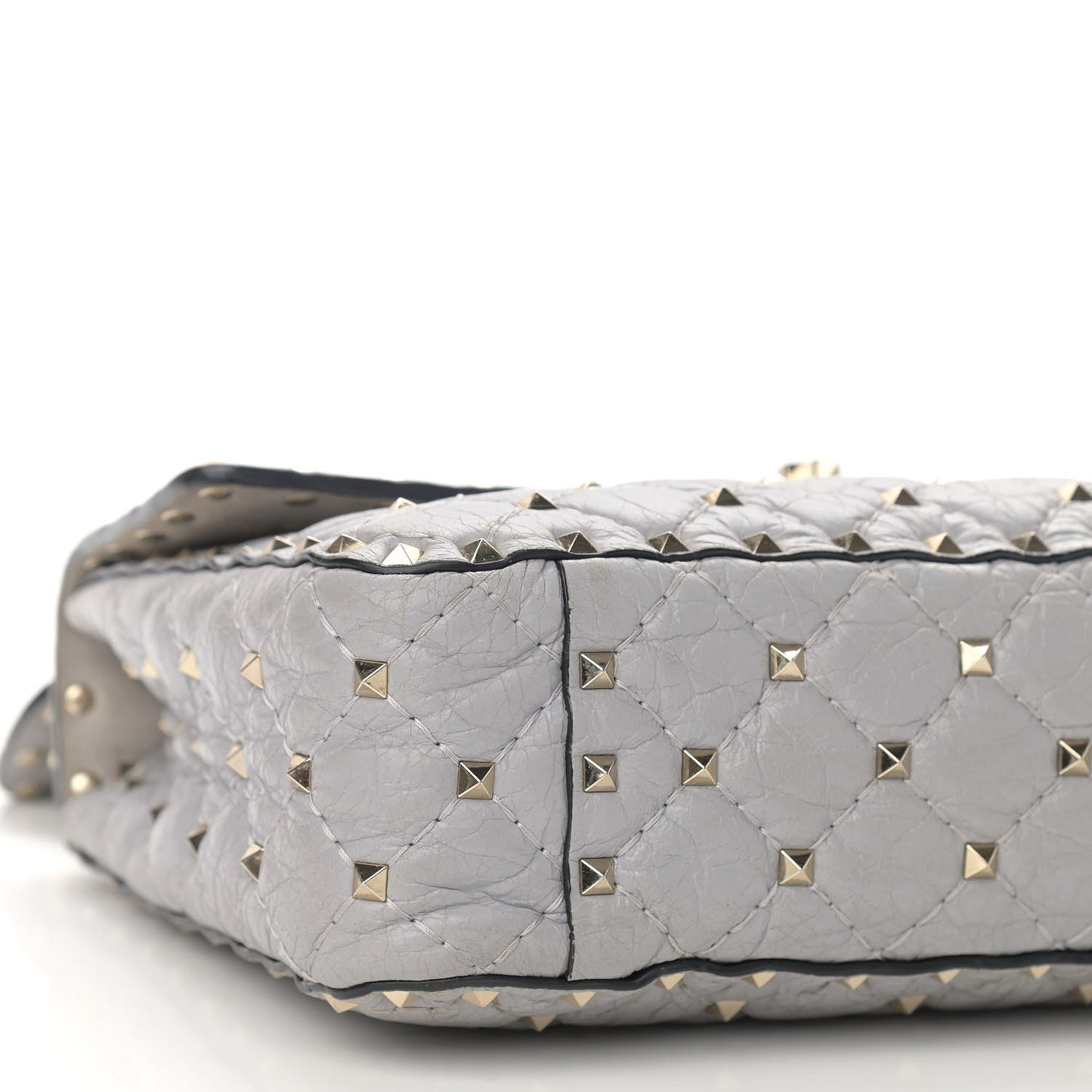 Craquele Nappa Medium Rockstud Spike Shoulder Bag Pastel Grey