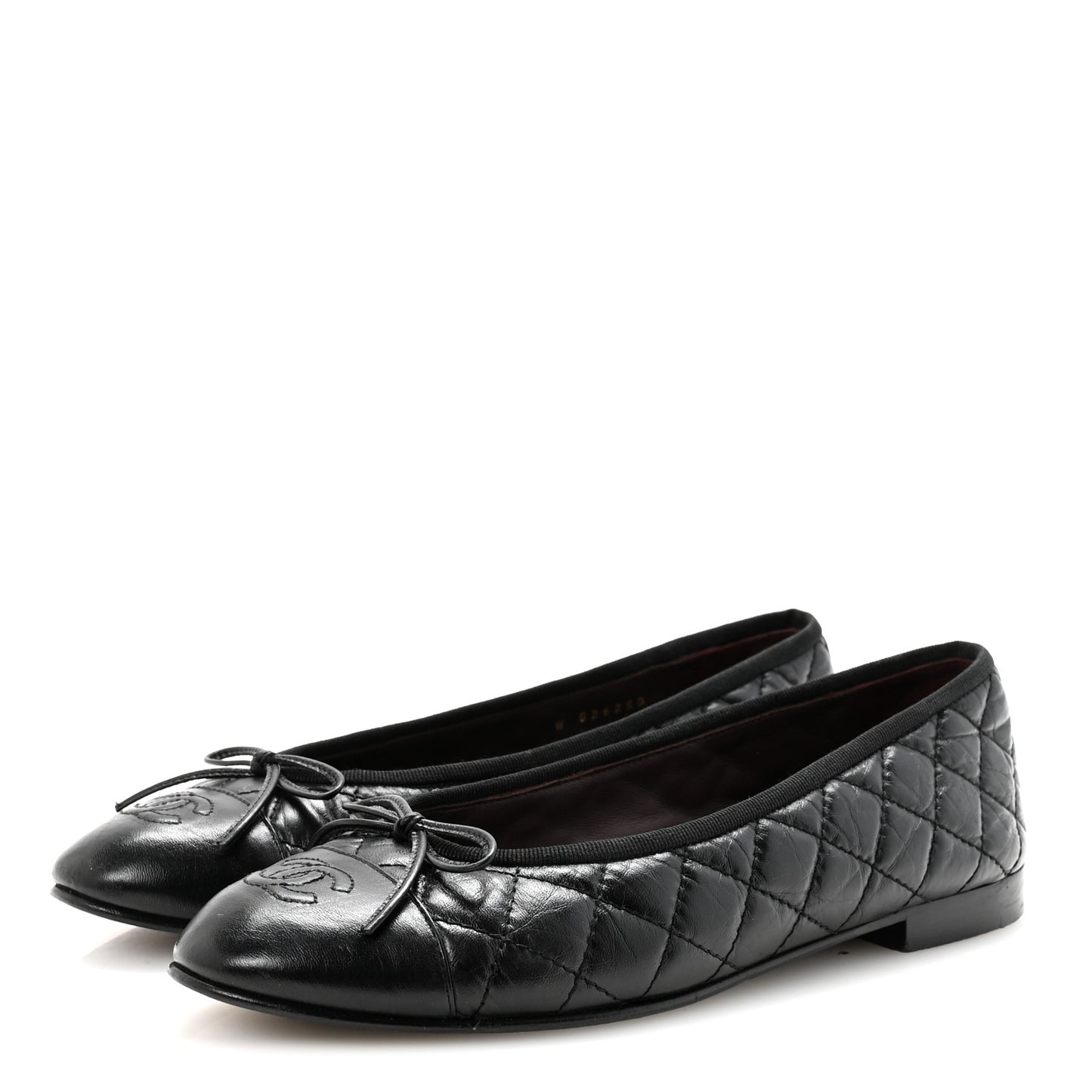 Aged Calfskin Quilted CC Cap Toe Ballerina Flats 39.5 Black