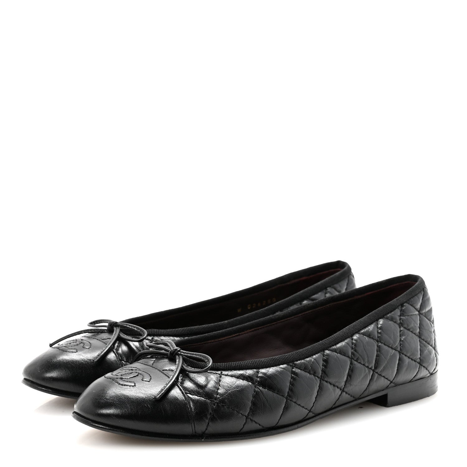 Chanel Aged Calfskin Quilted CC Cap Toe Ballerina Flats 39.5 Black 4 of 9