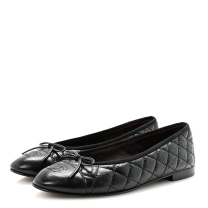 Chanel Aged Calfskin Quilted CC Cap Toe Ballerina Flats 39.5 Black 4 of 9