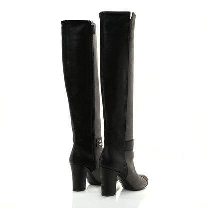 Chanel Suede Calfskin CC Cap Toe Knee High Boots 40 Black Grey 4 of 13