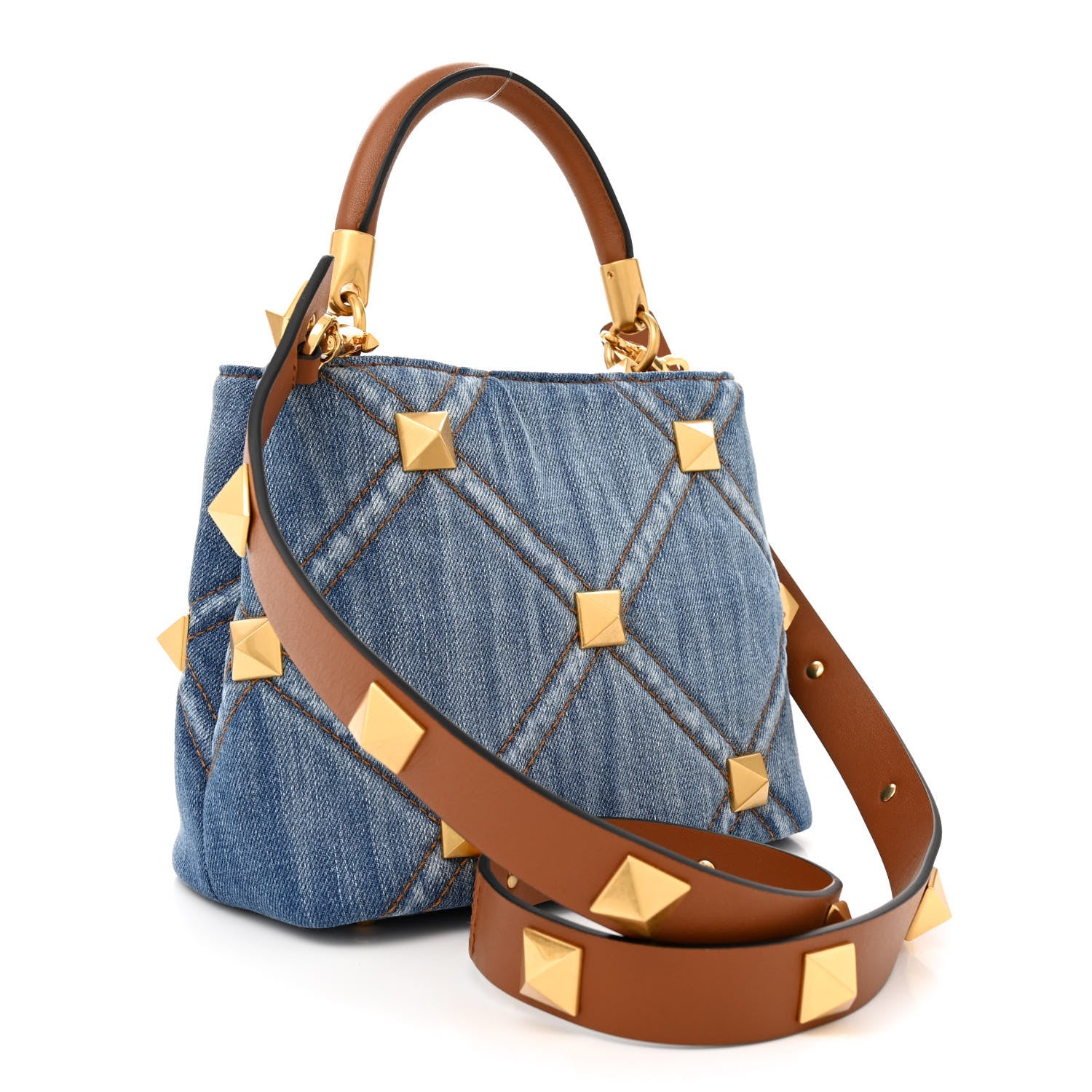 Valentino Garavani Denim Small Roman Stud The Handle Bag Light Denim Selleria 3 of 10