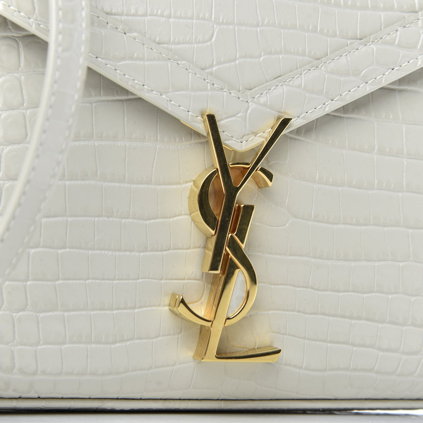 Crocodile Embossed Mini Classic Monogram Cassandra Top Handle Crema Soft