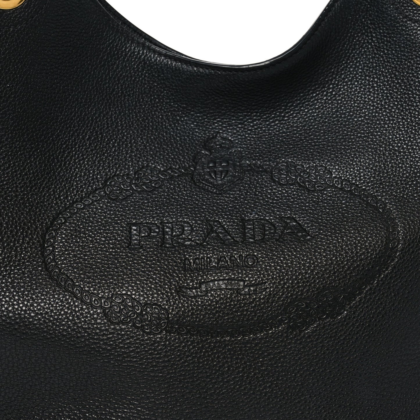 Vitello Phenix Embossed Logo Hobo Black
