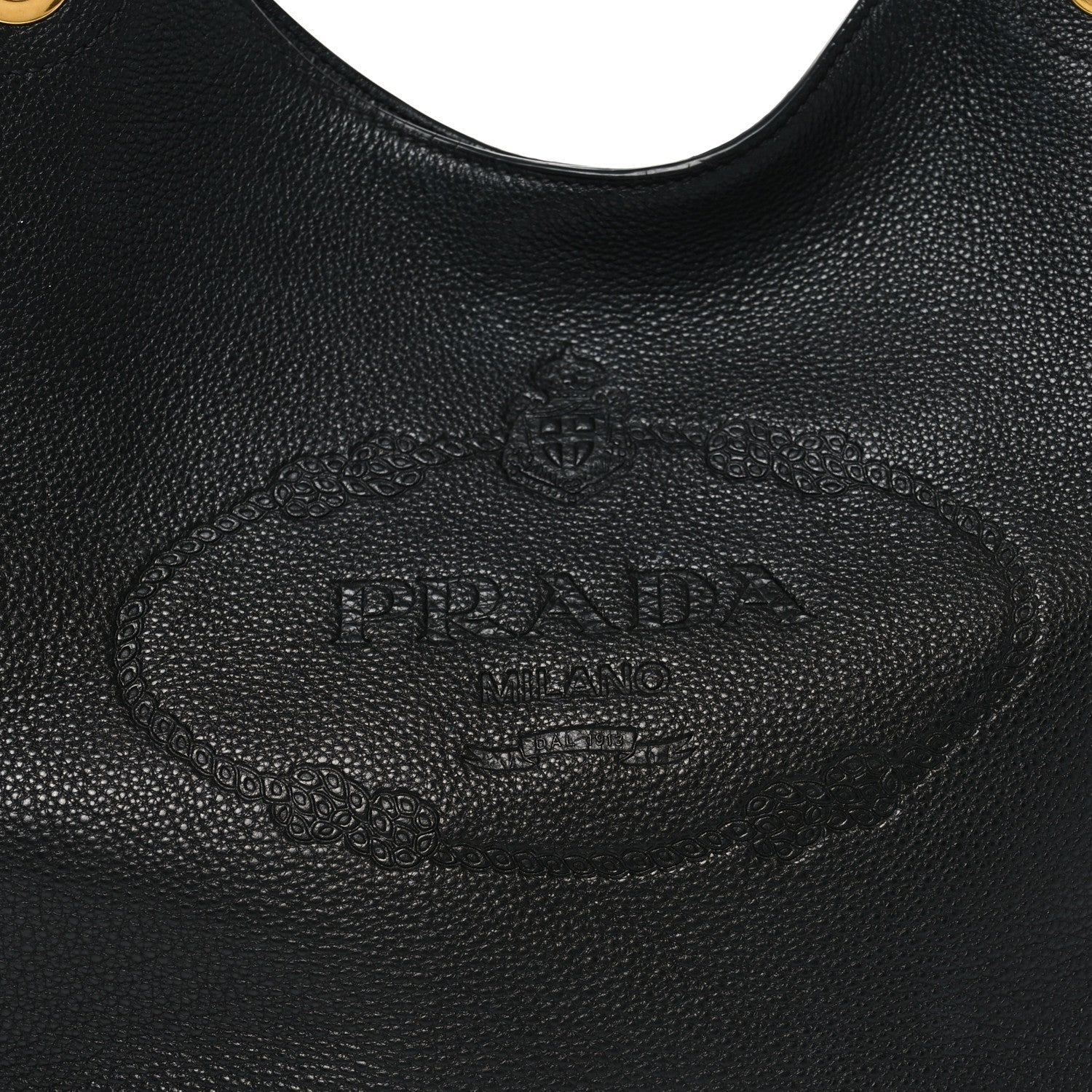 Prada Vitello Phenix Embossed Logo Hobo Black 7 of 9