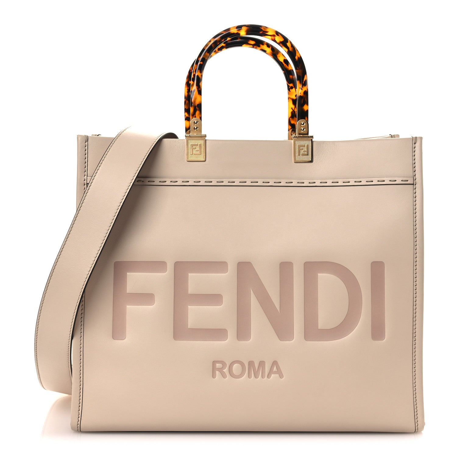 Fendi Vitello King Plexiglass Logo Embossed Medium Fendi Sunshine Shopper Tote Poudre 1 of 11
