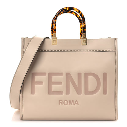 Fendi Vitello King Plexiglass Logo Embossed Medium Fendi Sunshine Shopper Tote Poudre 1 of 11