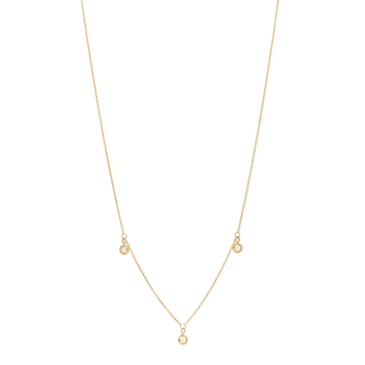 18K Yellow Gold Diamond .15ctw Diamonds By The Inch 3 Station Necklace