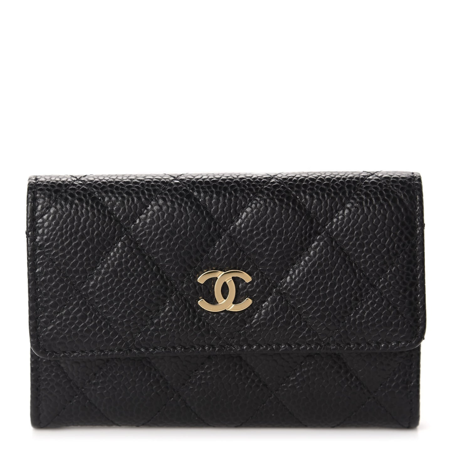 Caviar Quilted Flap Card Holder Black