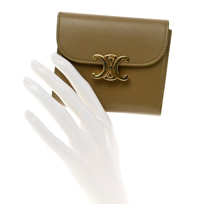 Celine Shiny Calfskin Small Triomphe Wallet Olive 2 of 9