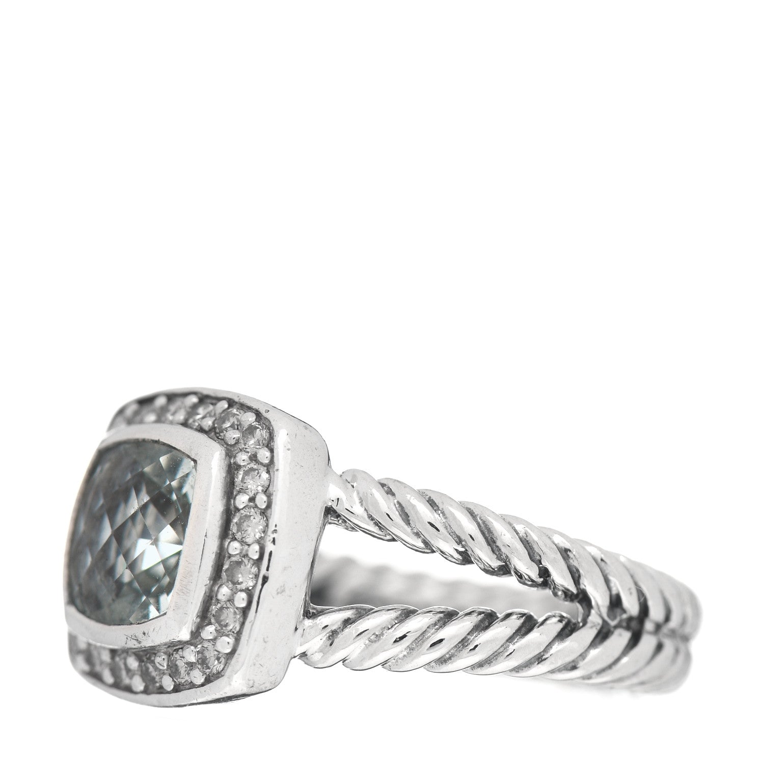 David Yurman Sterling Silver Diamond Prasiolite 7mm Petite Albion Ring 52 6 3 of 6