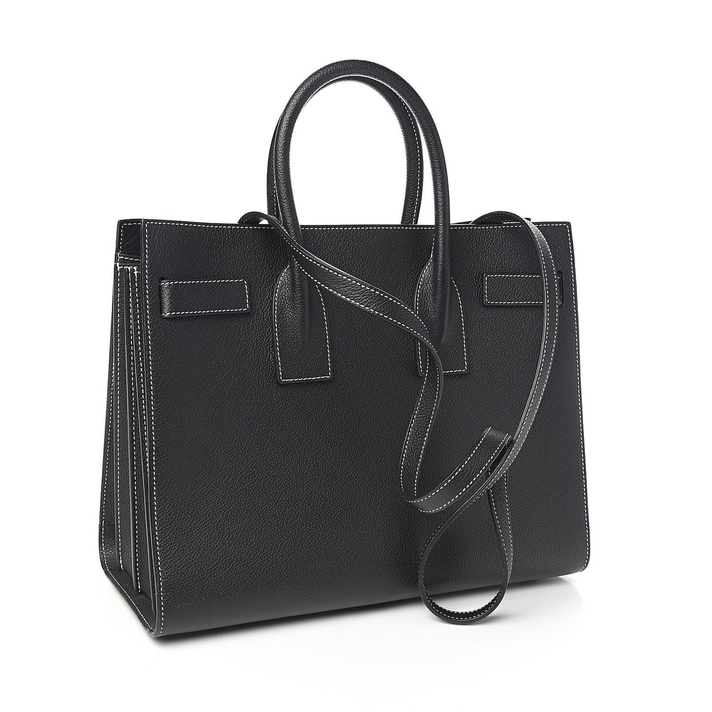 Grained Calfskin Topstitch Small Sac De Jour Black Porcelain