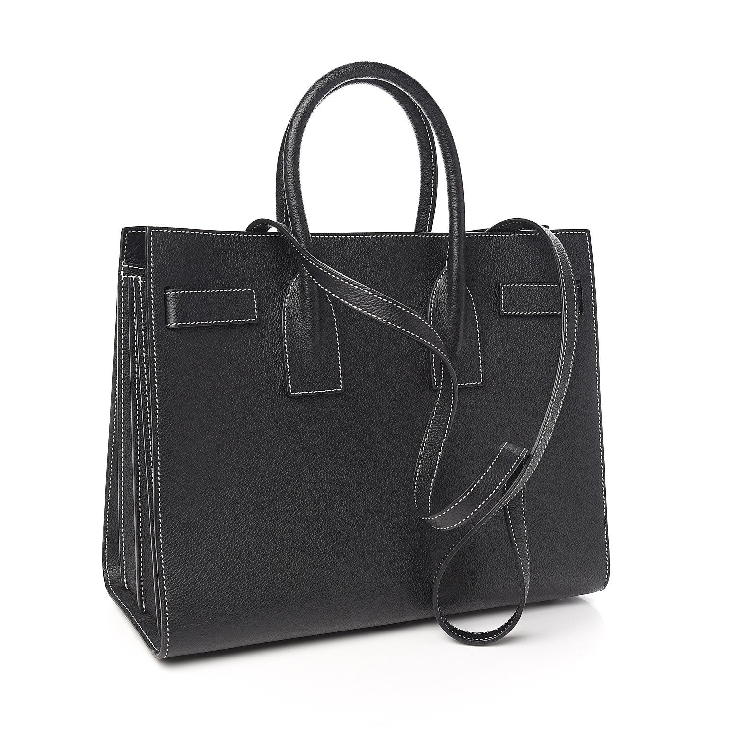 Saint Laurent Grained Calfskin Topstitch Small Sac De Jour Black Porcelain 2 of 8