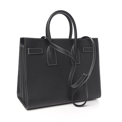 Saint Laurent Grained Calfskin Topstitch Small Sac De Jour Black Porcelain 2 of 8