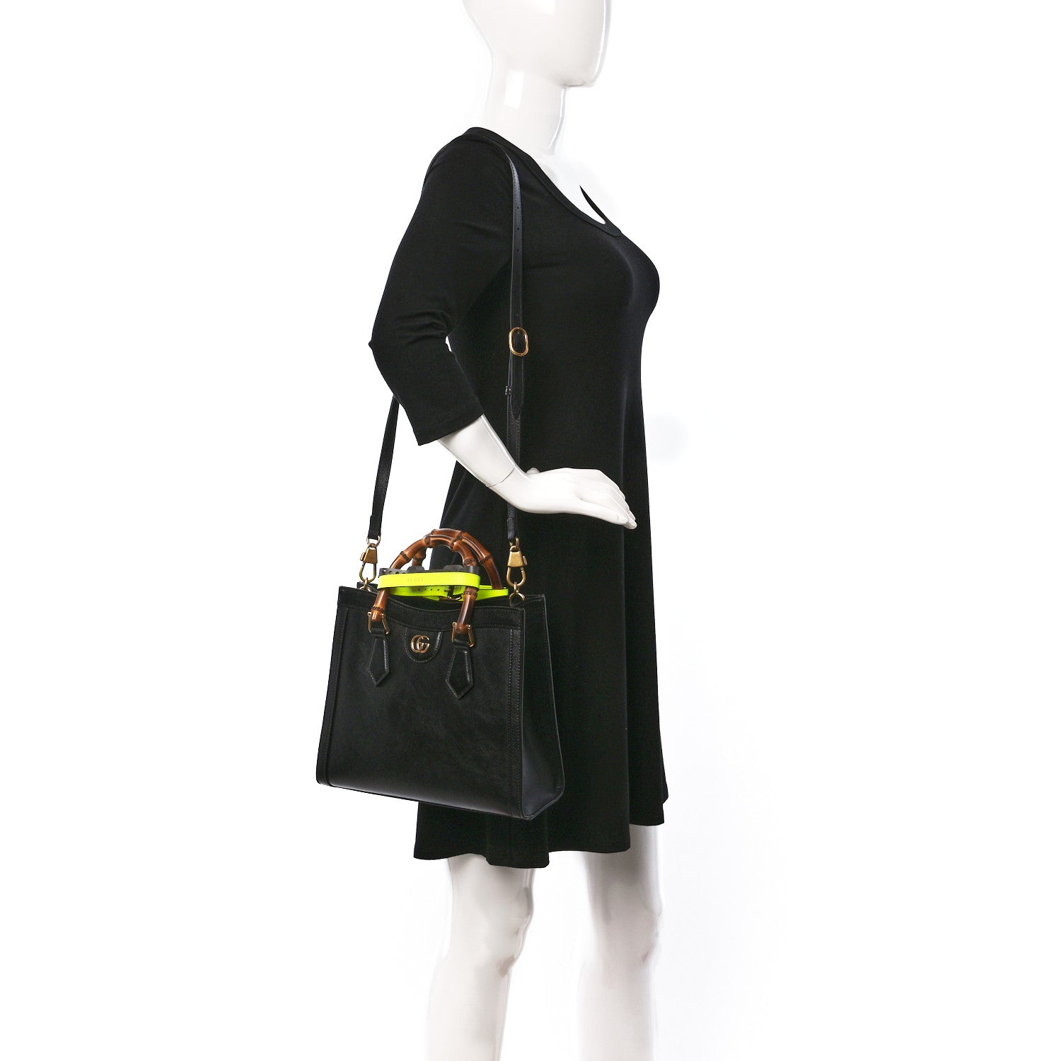 Gucci Calfskin Small Diana Tote Bag Black Yellow Fluo 2 of 9