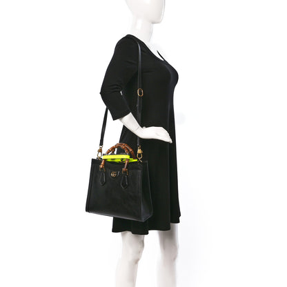 Gucci Calfskin Small Diana Tote Bag Black Yellow Fluo 2 of 9