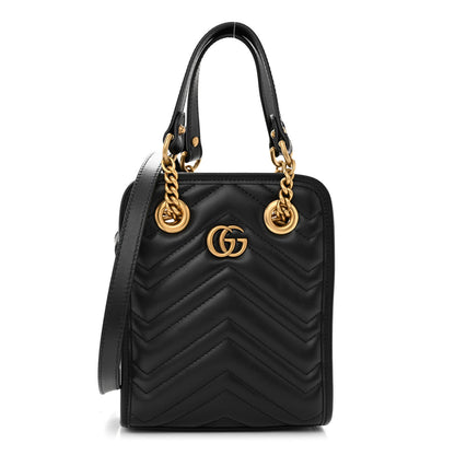 Gucci Calfskin Matelasse Chevron Mini GG Marmont Tote Black 1 of 10