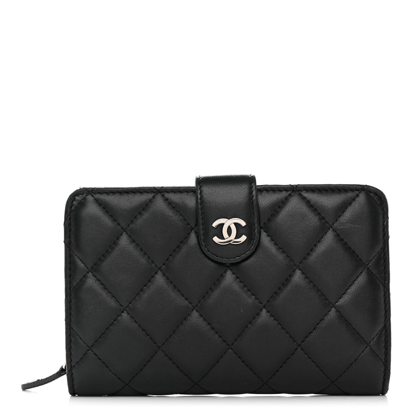 Lambskin Quilted Zipped Pocket Wallet Black