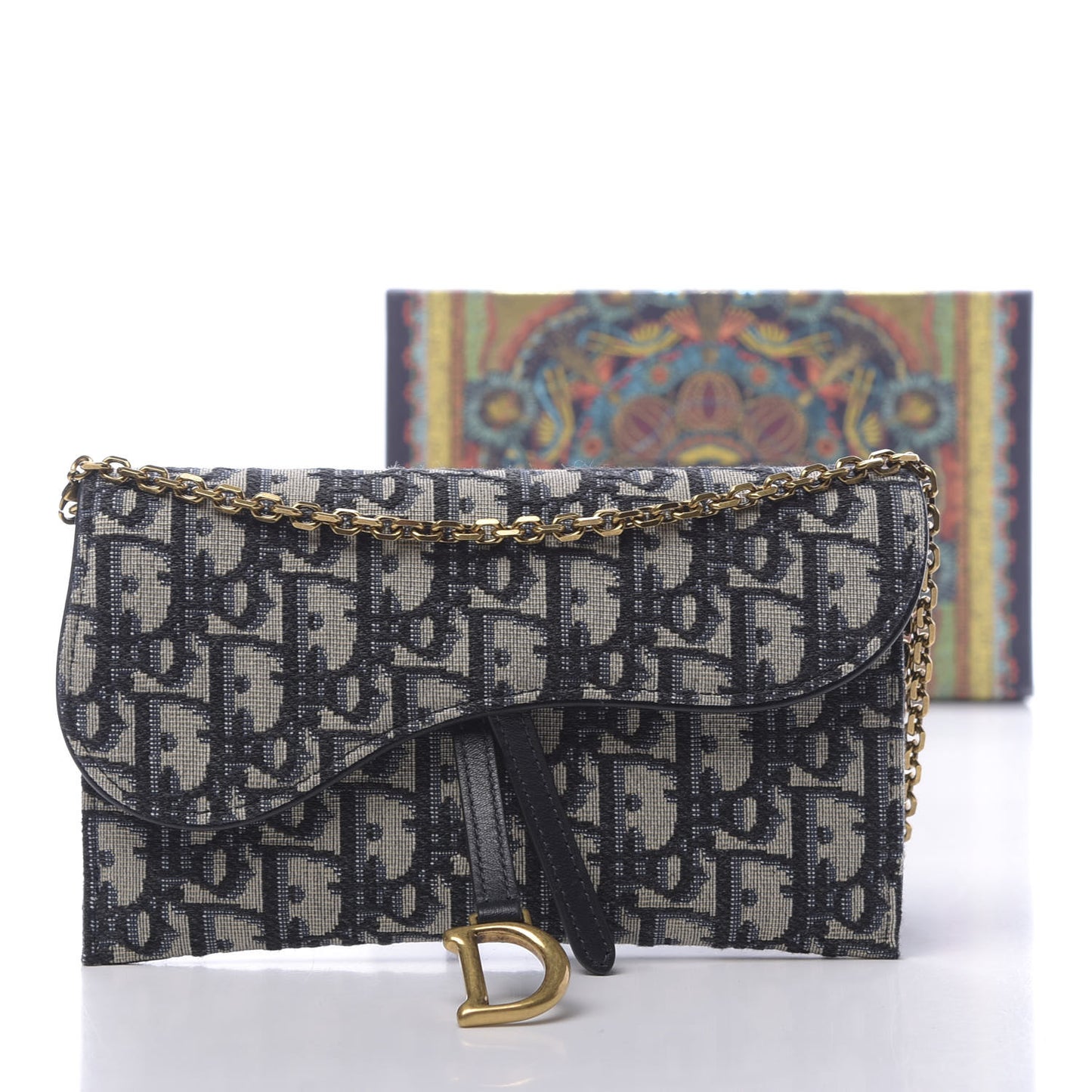 Oblique Saddle Chain Long Wallet Blue