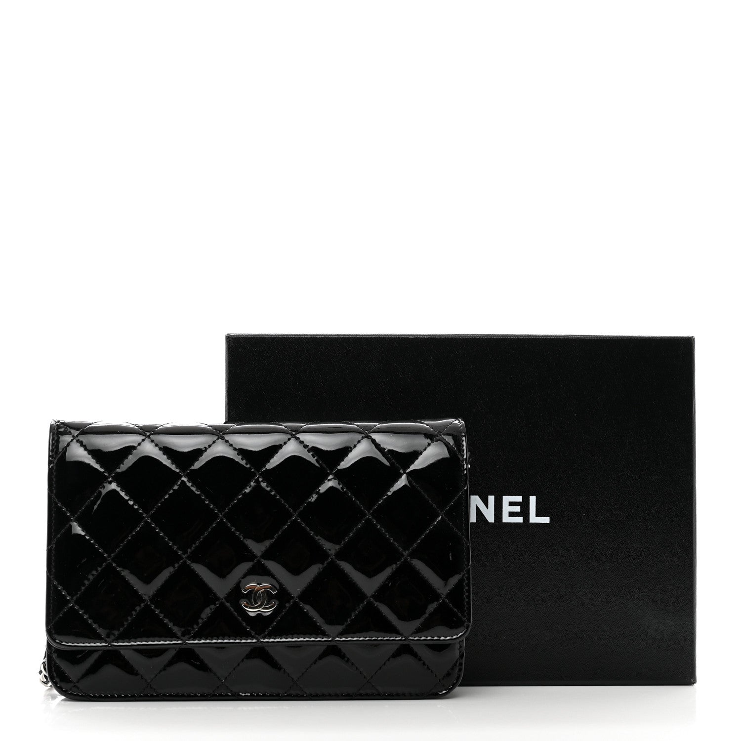 Chanel Patent Quilted Wallet On Chain WOC Black 12 of 12