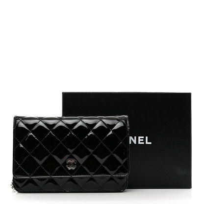 Chanel Patent Quilted Wallet On Chain WOC Black 12 of 12