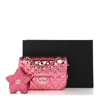 Chanel Mirror Calfskin Metallic Lambskin Quilted Hollywood Boulevard Mini Flap With Star Coin Purse Pink 12 of 12