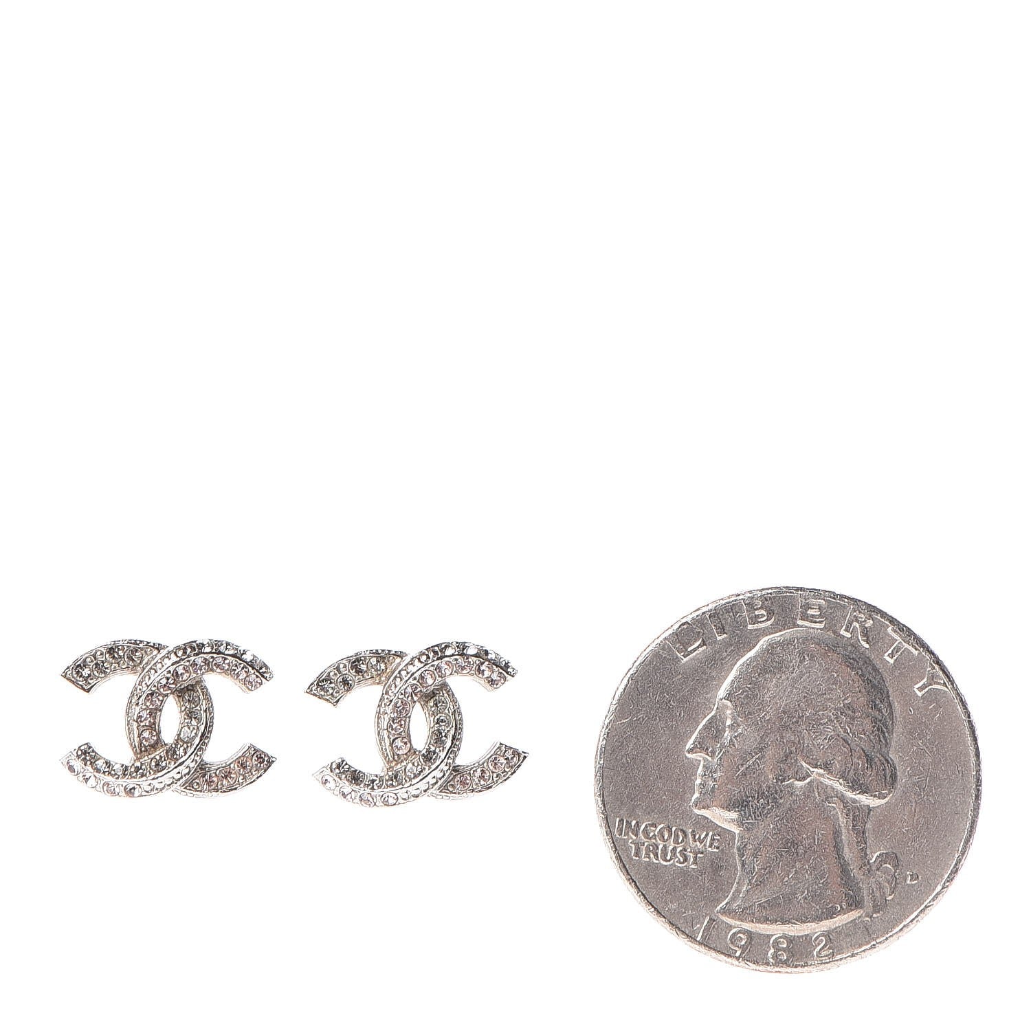Chanel Crystal CC Earrings Silver Pink 2 of 5