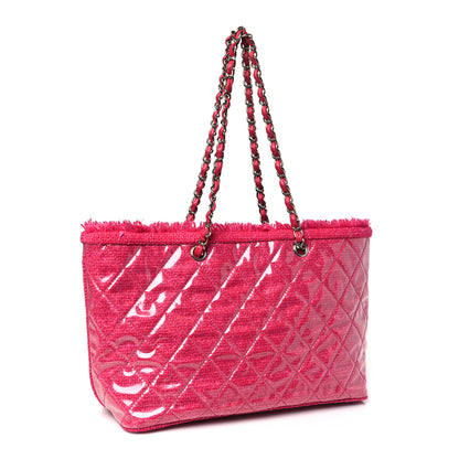 Chanel Vinyl Quilted Funny Tweed Tote Fuchsia 3 of 12