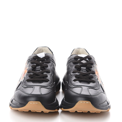 Gucci Calfskin Tiger Print Mens Rhyton Sneakers 10 Black 2 of 7