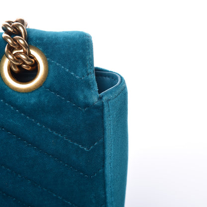 Gucci Velvet Matelasse Small GG Marmont Shoulder Bag Pavone Cyan 17 of 20